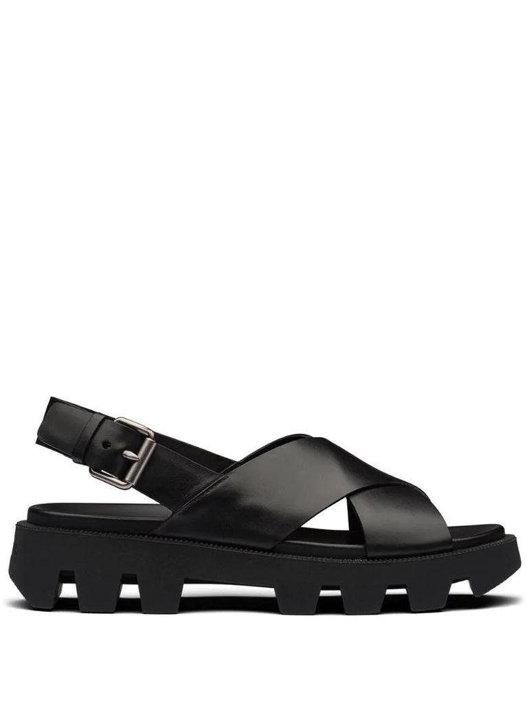crossover strap calf leather sandals