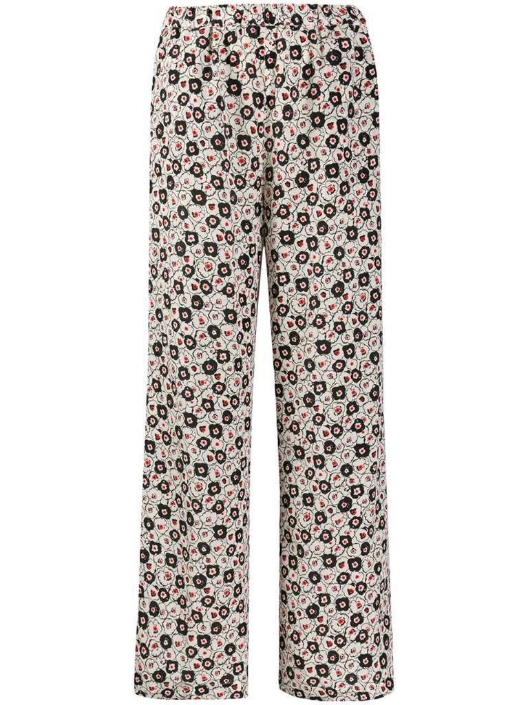 floral-print silk trousers