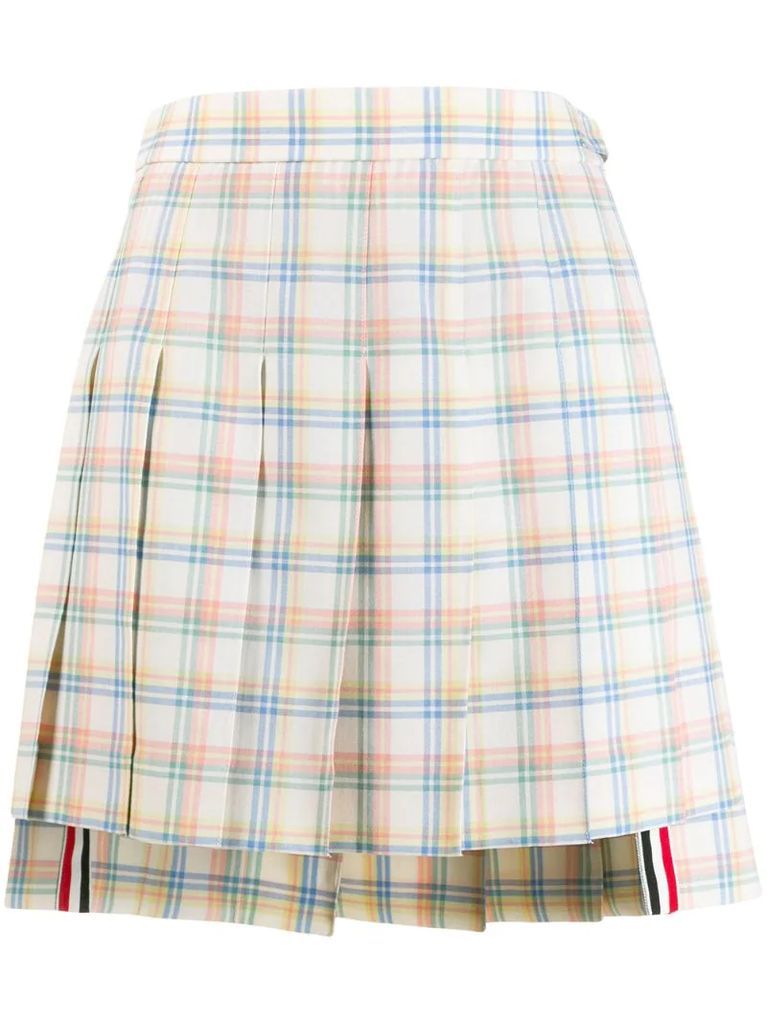 check-print pleated mini skirt