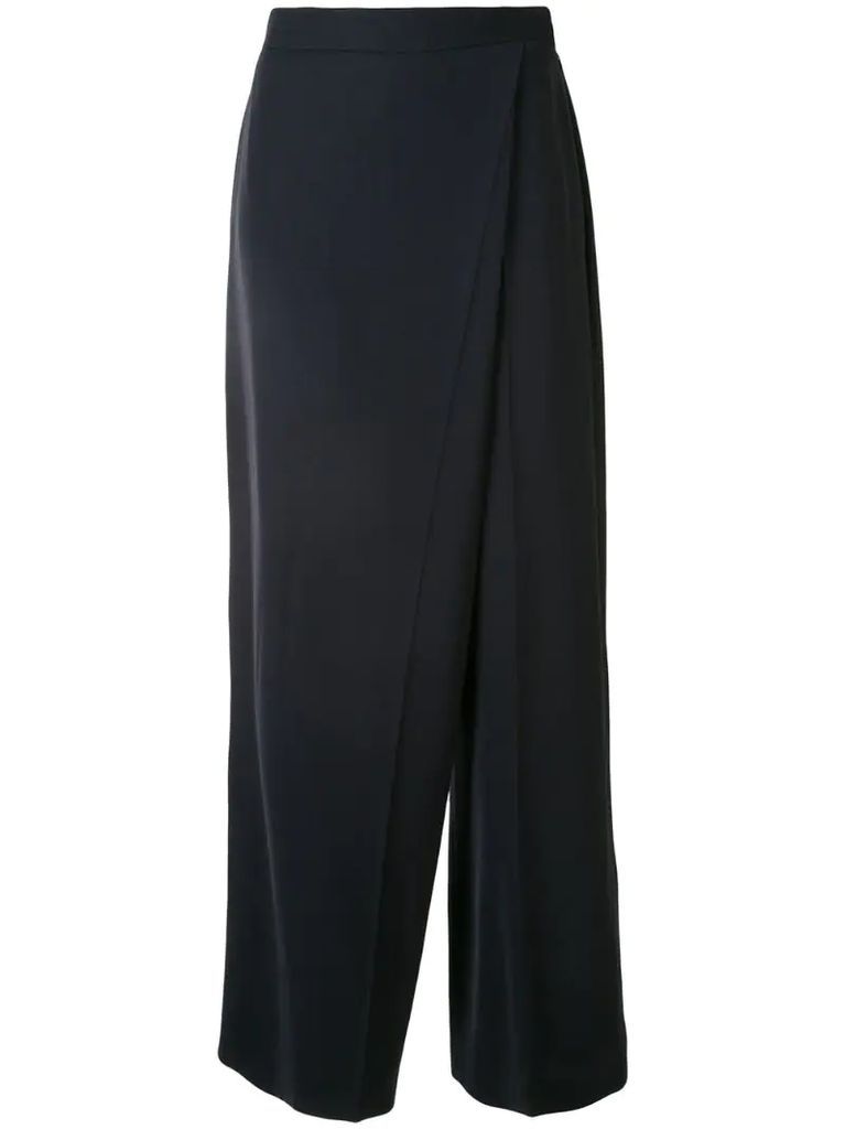 asymmetric wide-leg sarong trousers