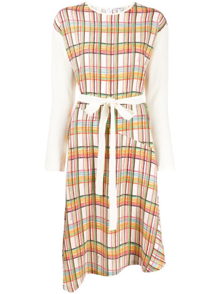 checked belted dress