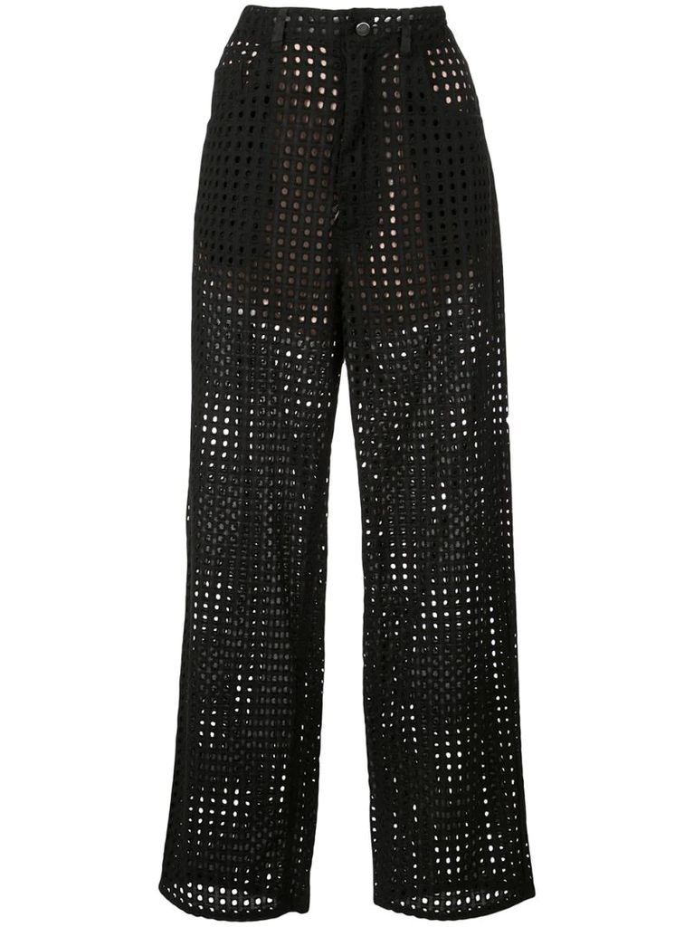 high-waisted eyelet trousers