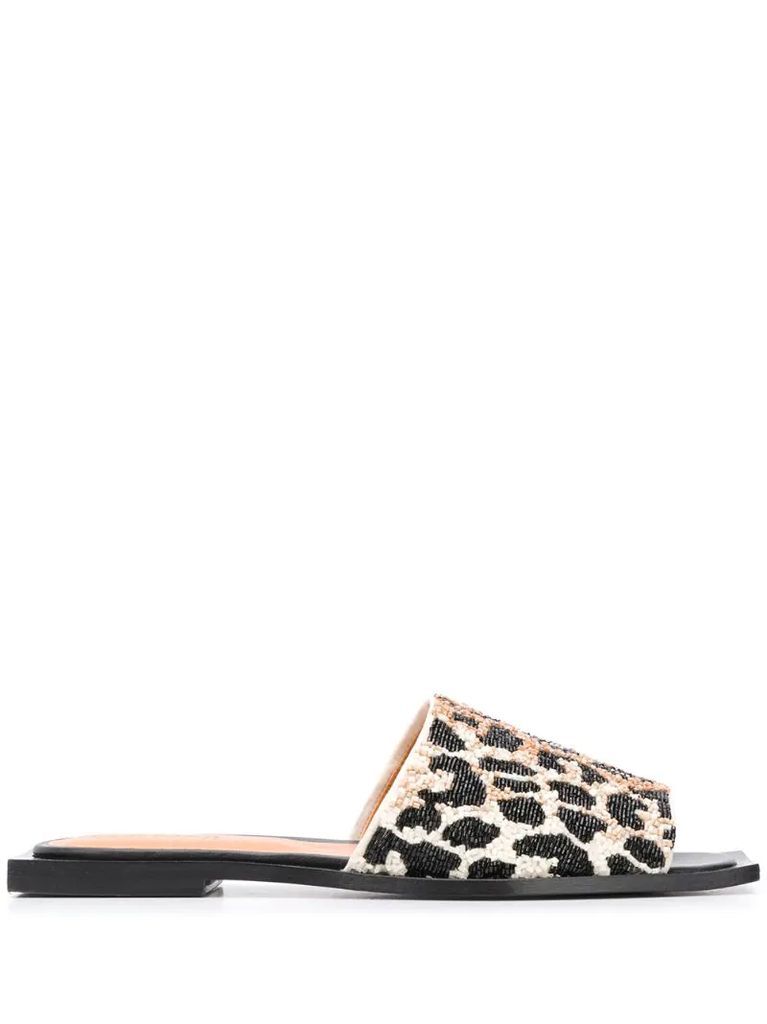 leopard-print beaded sandals