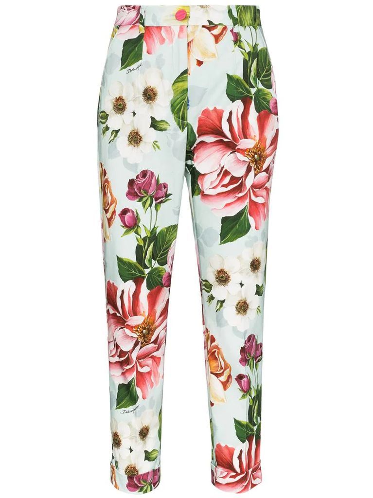 cropped floral-print trousers