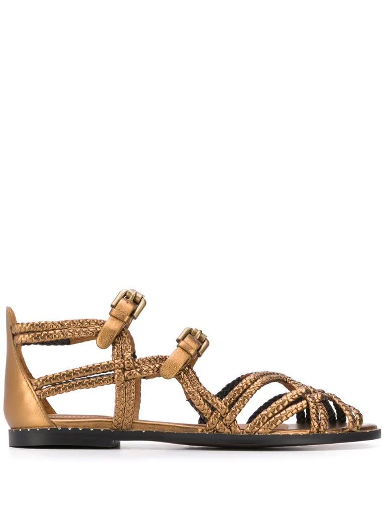 metallic strappy sandals
