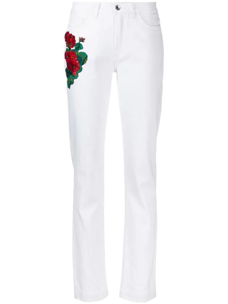 embroidered flowers skinny-fit jeans