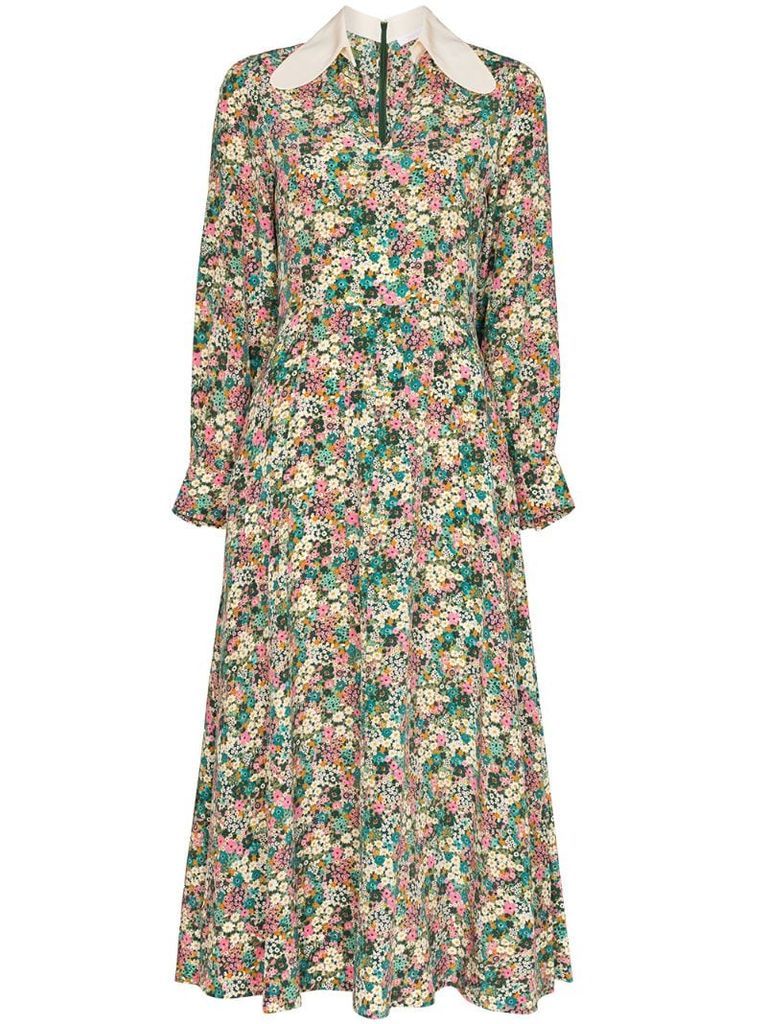 floral-print long-sleeve midi dress