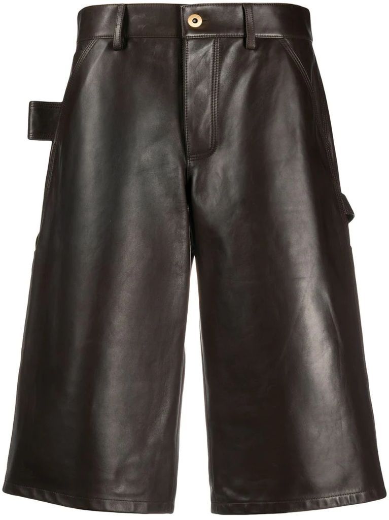 knee-length leather shorts