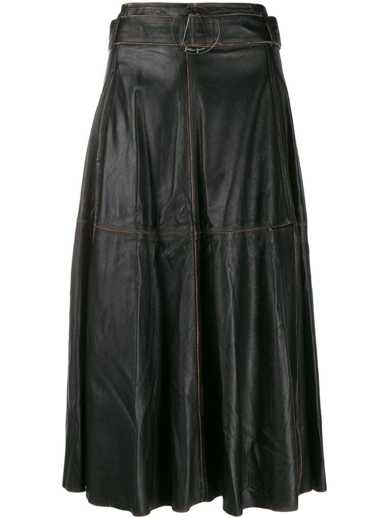 akemi leather A-line high waist skirt