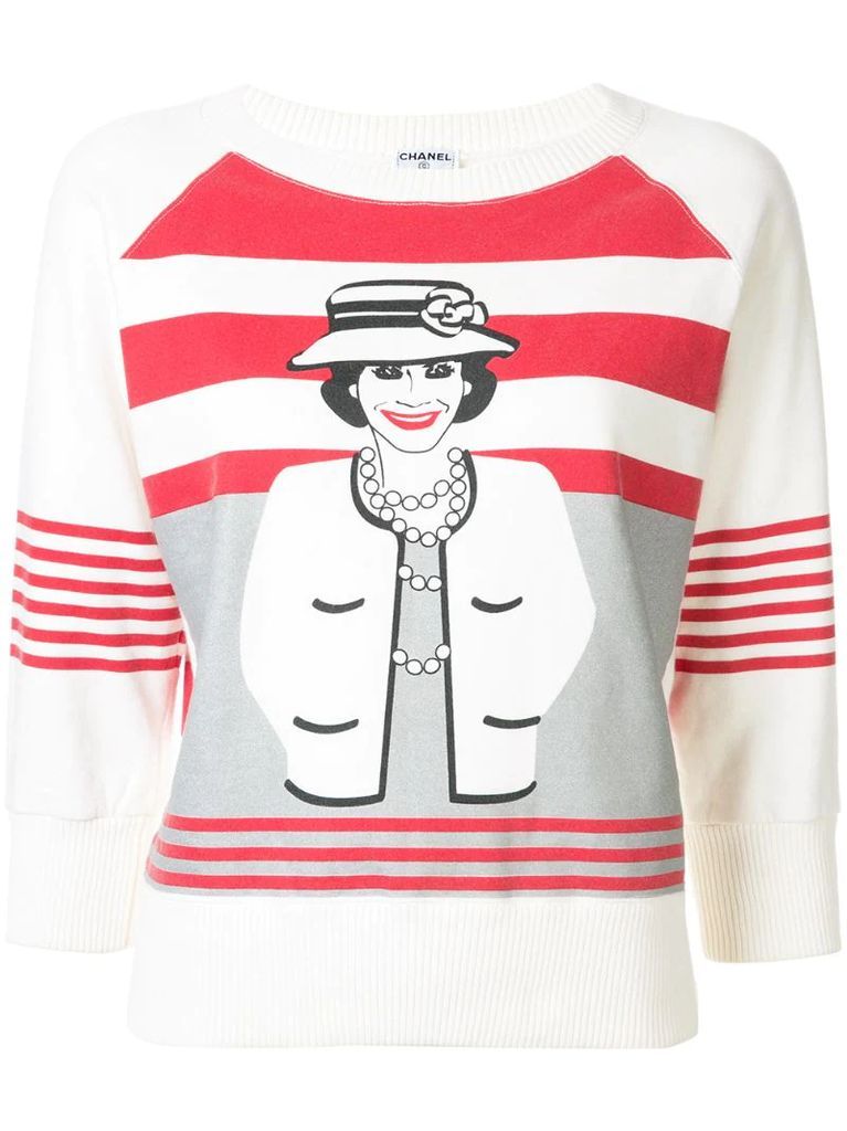 Mademoiselle print striped sweatshirt