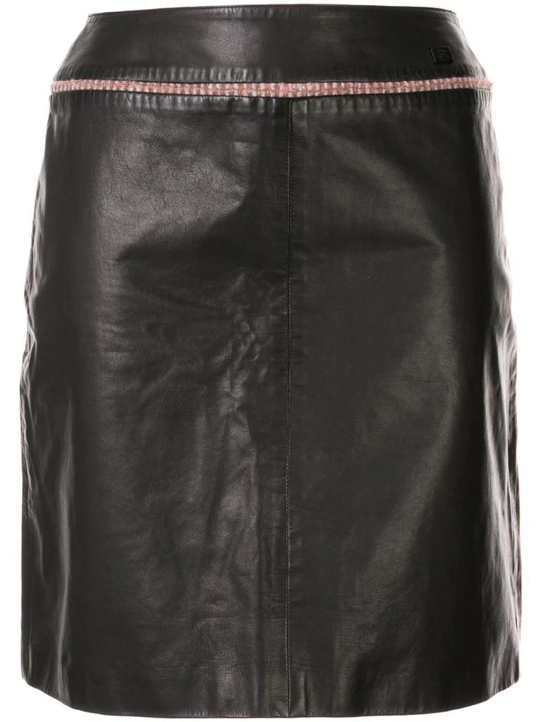 tweed detail leather skirt