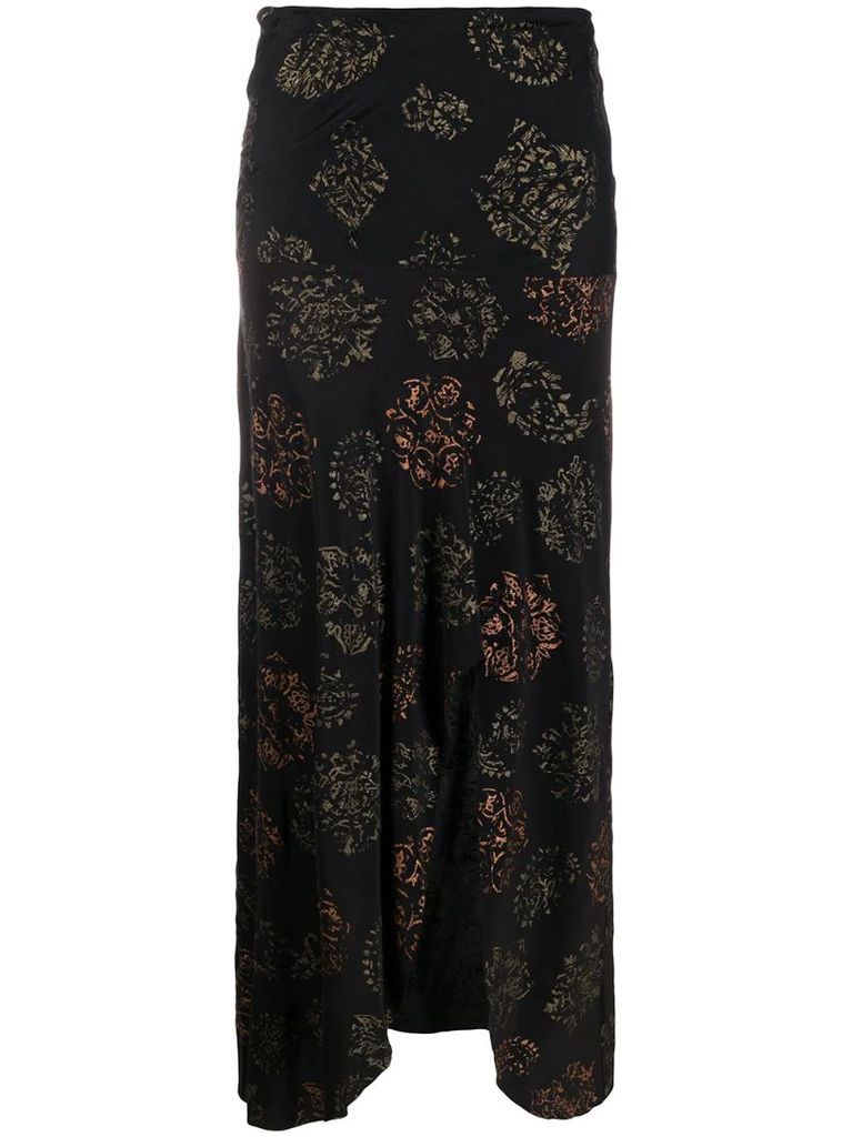 1990s floral front slit midi skirt