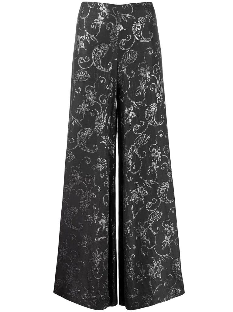 1990s metallic paisley print wide-legged trousers