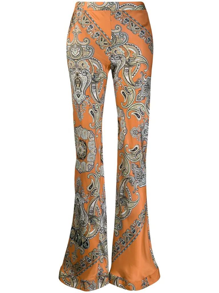 paisley print flared trousers