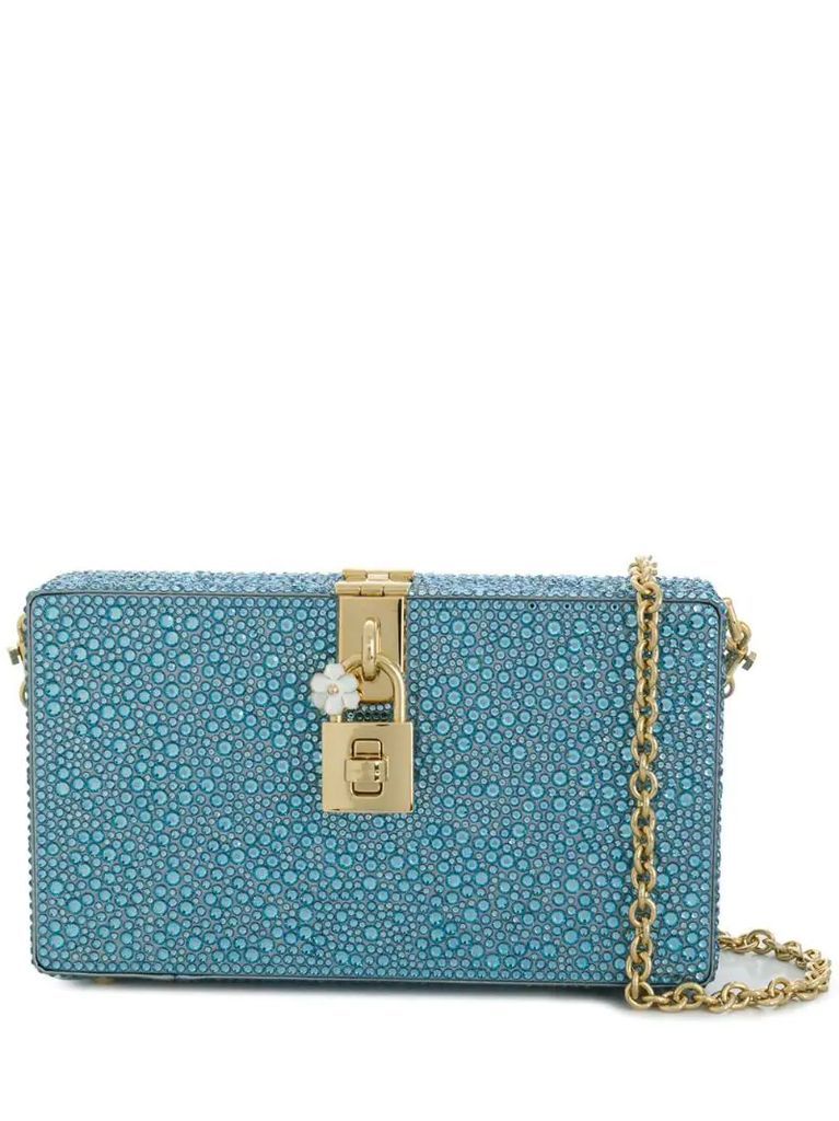 Box rhinestone embellished clutch