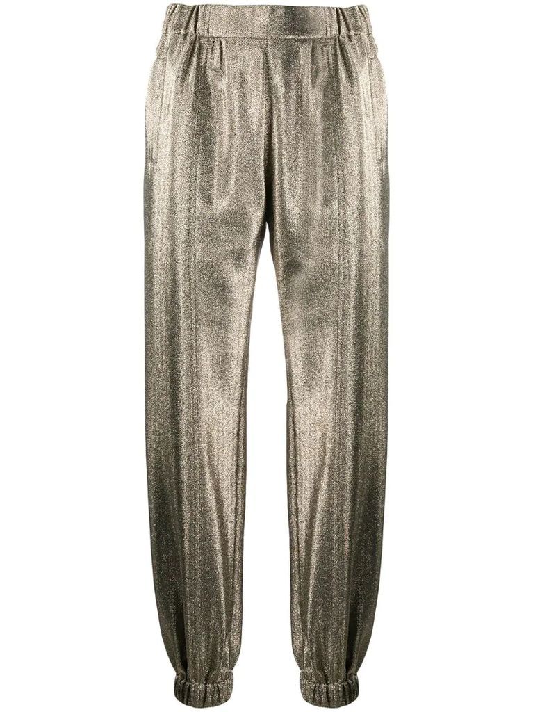 metallic-effect tapered trousers
