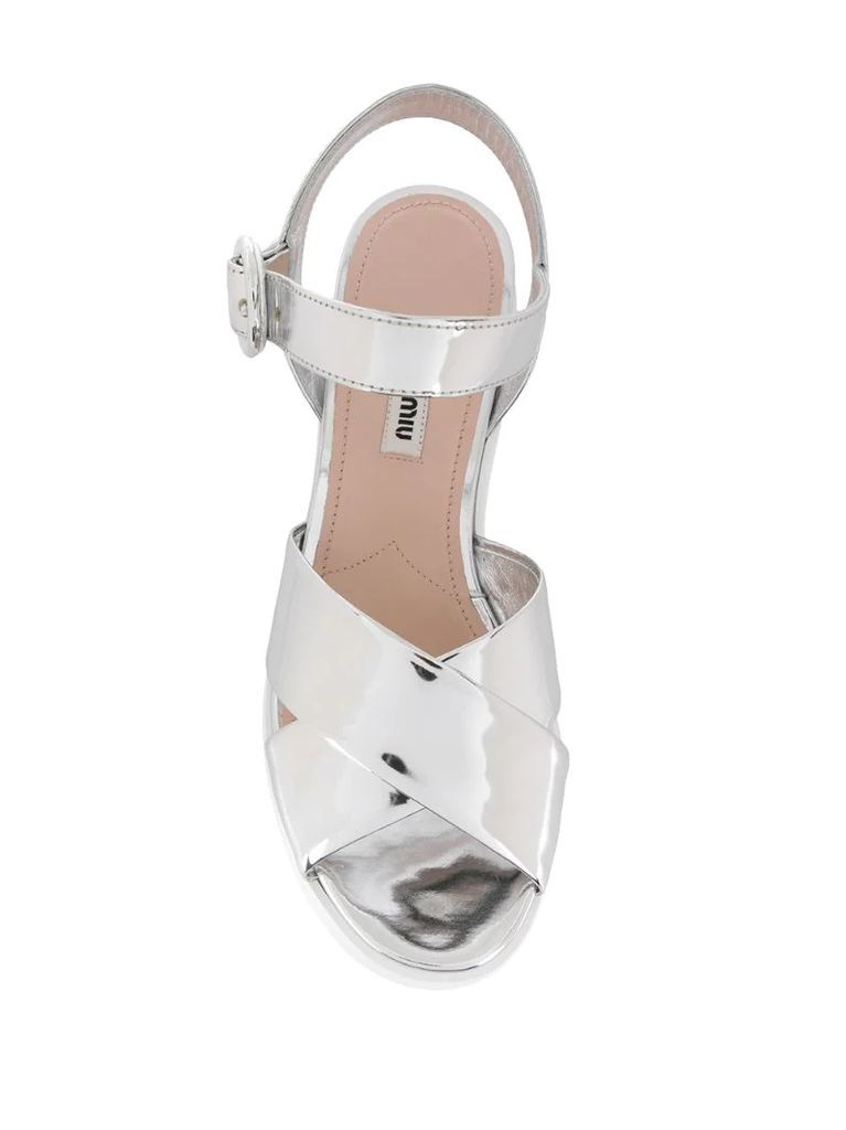 shiny-effect block-heel sandals