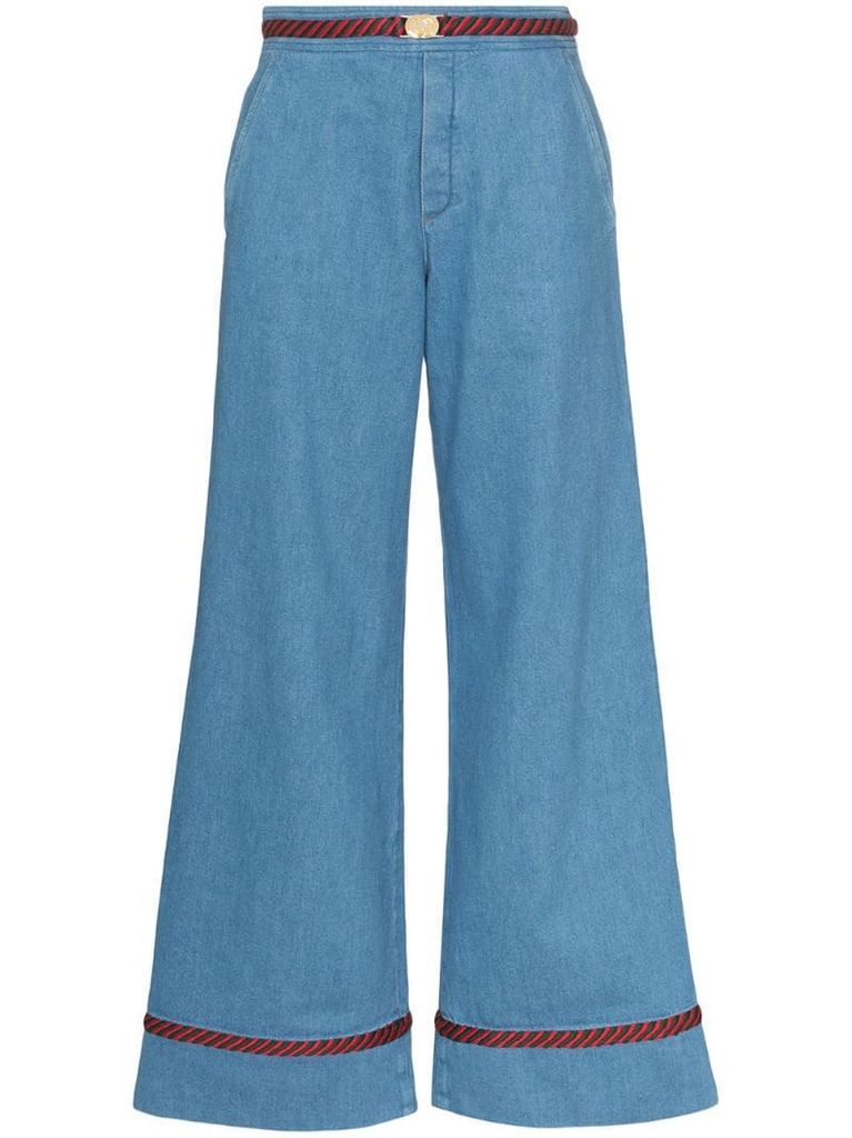 Web trim wide-leg jeans