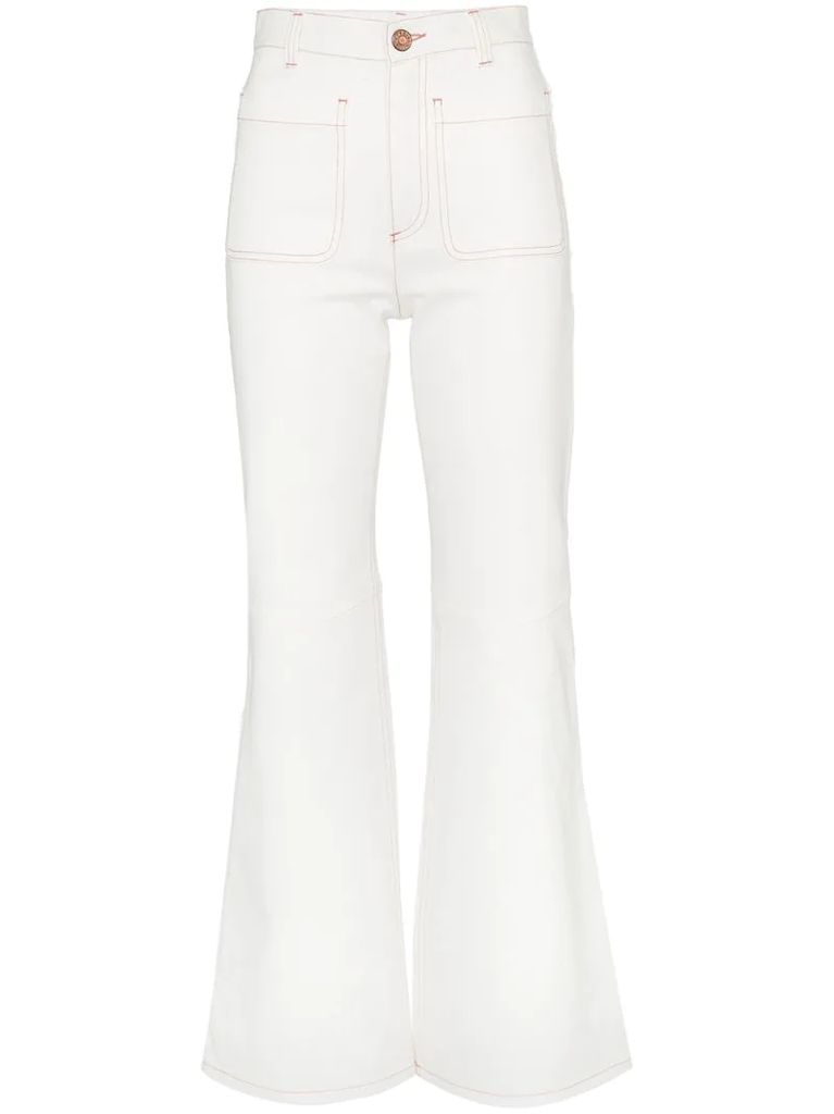 contrast stitch flared jeans