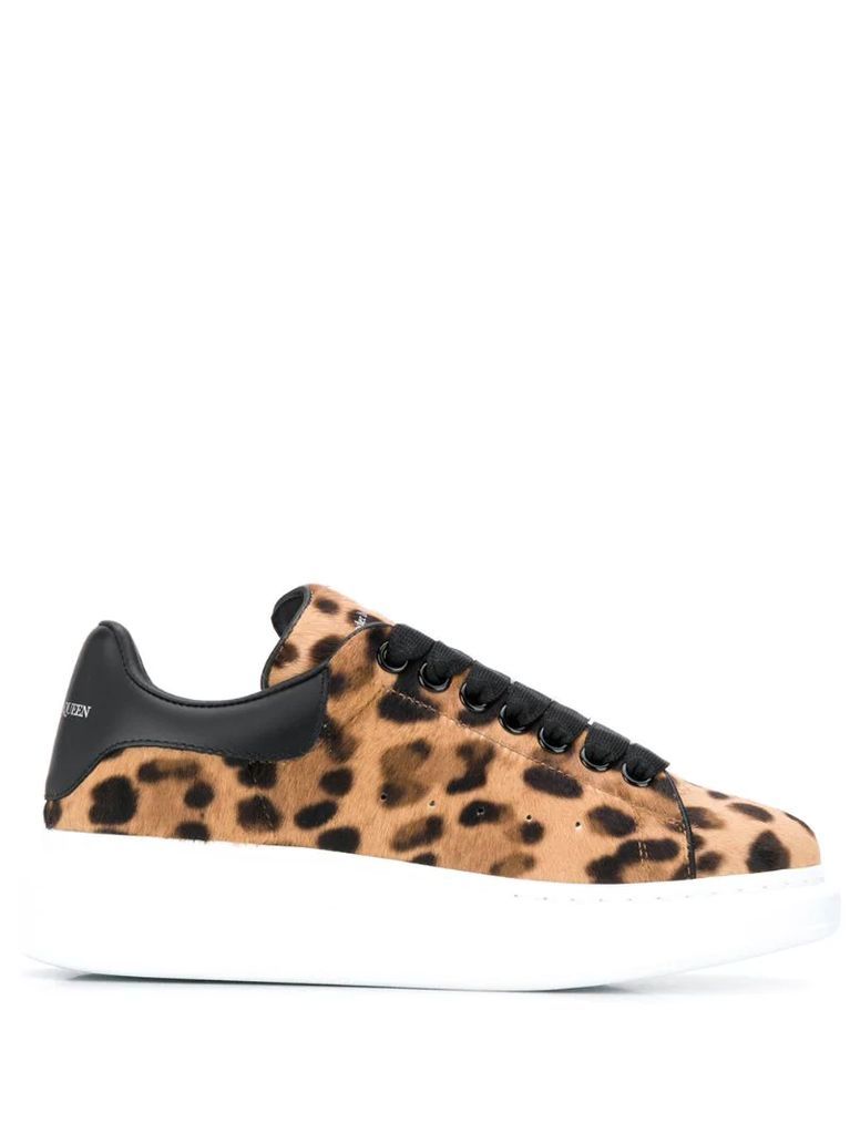Oversized leopard-print calf hair sneakers