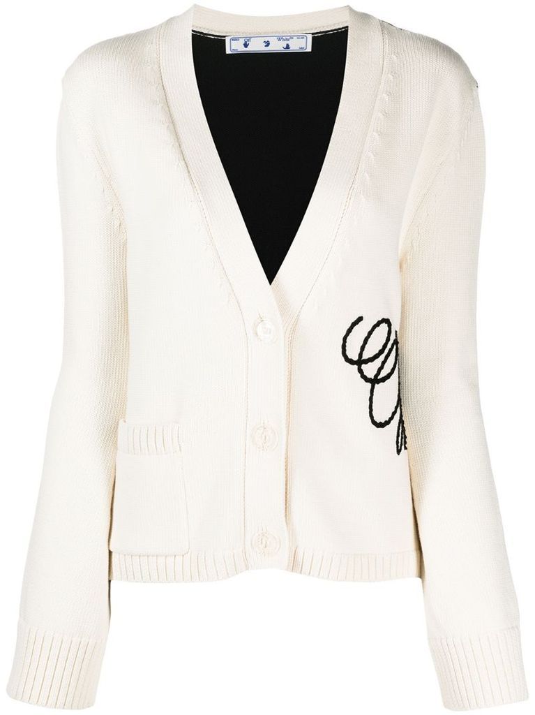 two-tone embroidered logo cardigan