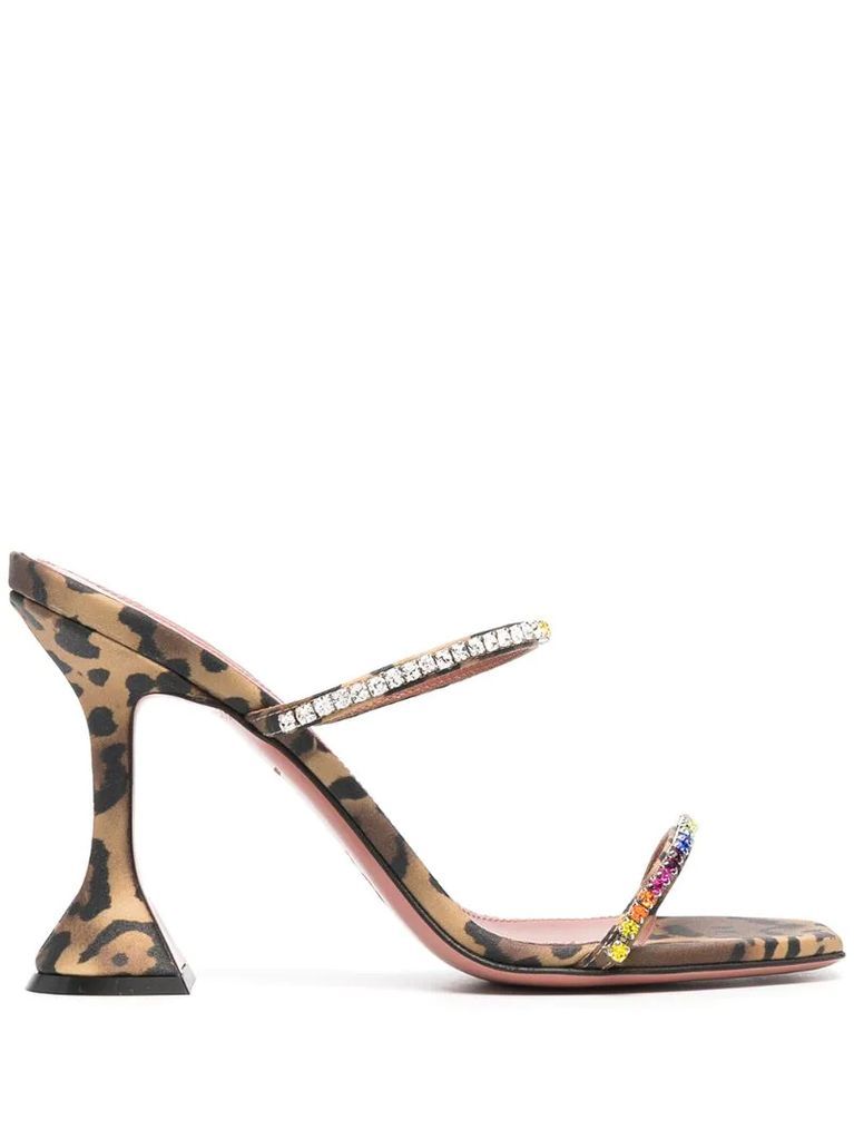 leopard print crystal strappy heels