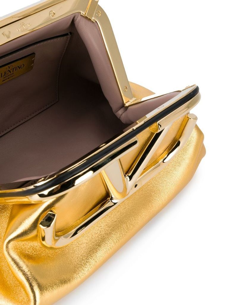 angular VLOGO gold clutch bag