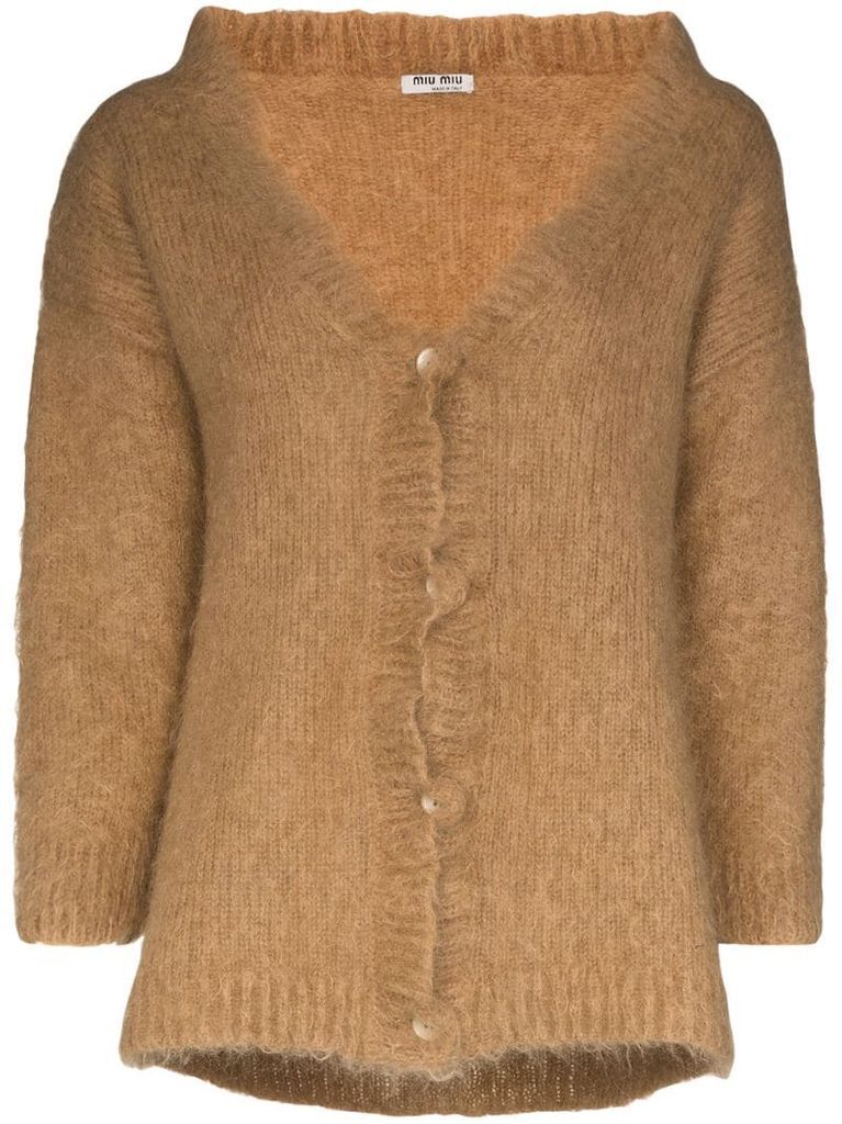 brushed mohair-blend cardigan