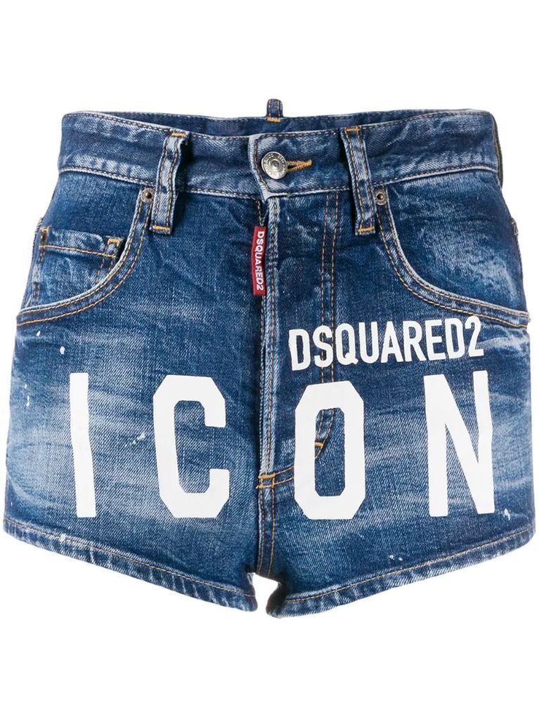 ICON print denim shorts