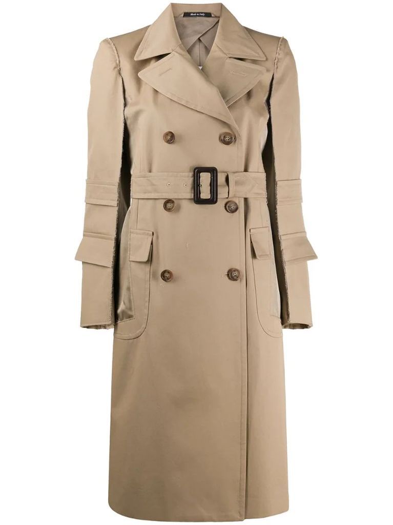 raw trim belted trench coat