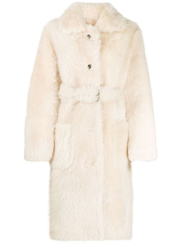 belted shearling coat