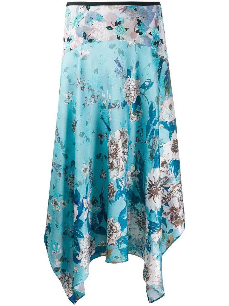 silk floral print asymmetric skirt