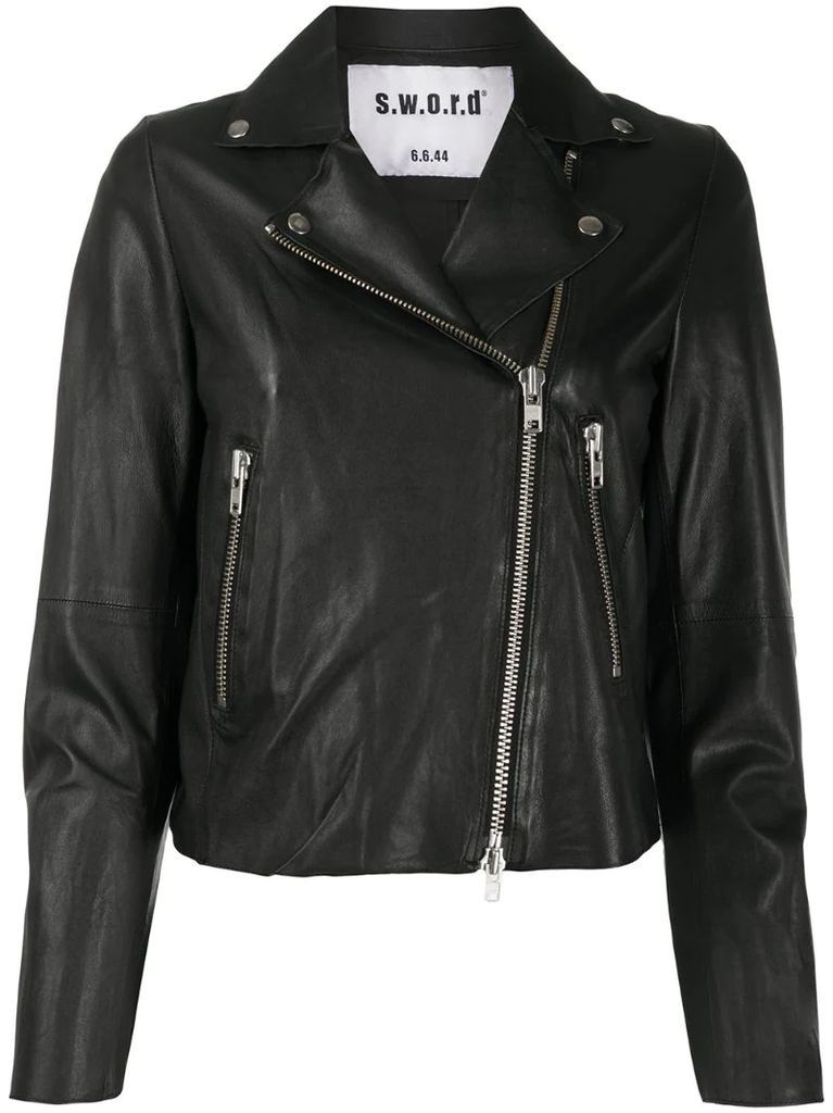 cropped fitted biker jacket