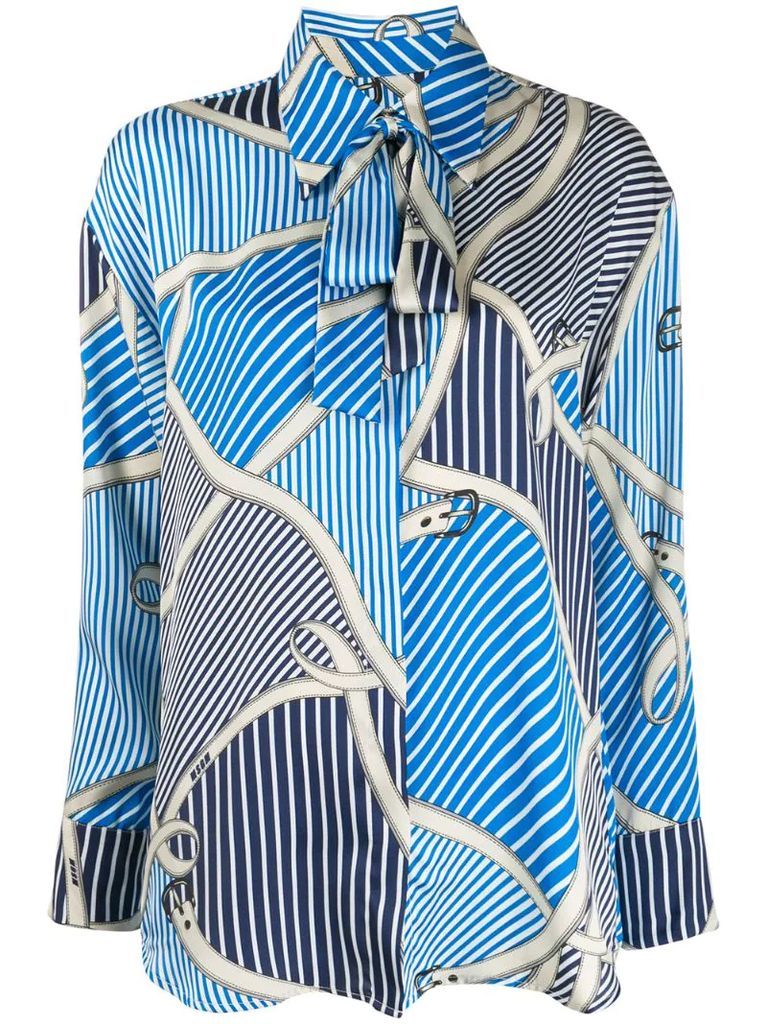 stripe and belt-print blouse