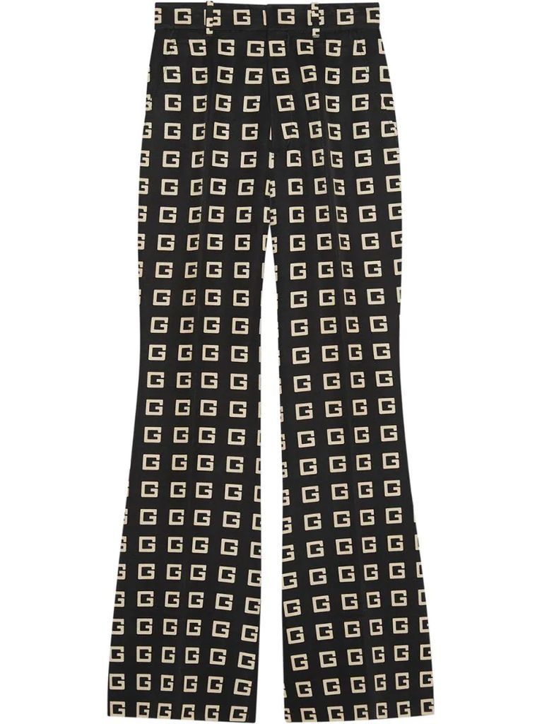 square G print faille flare trousers