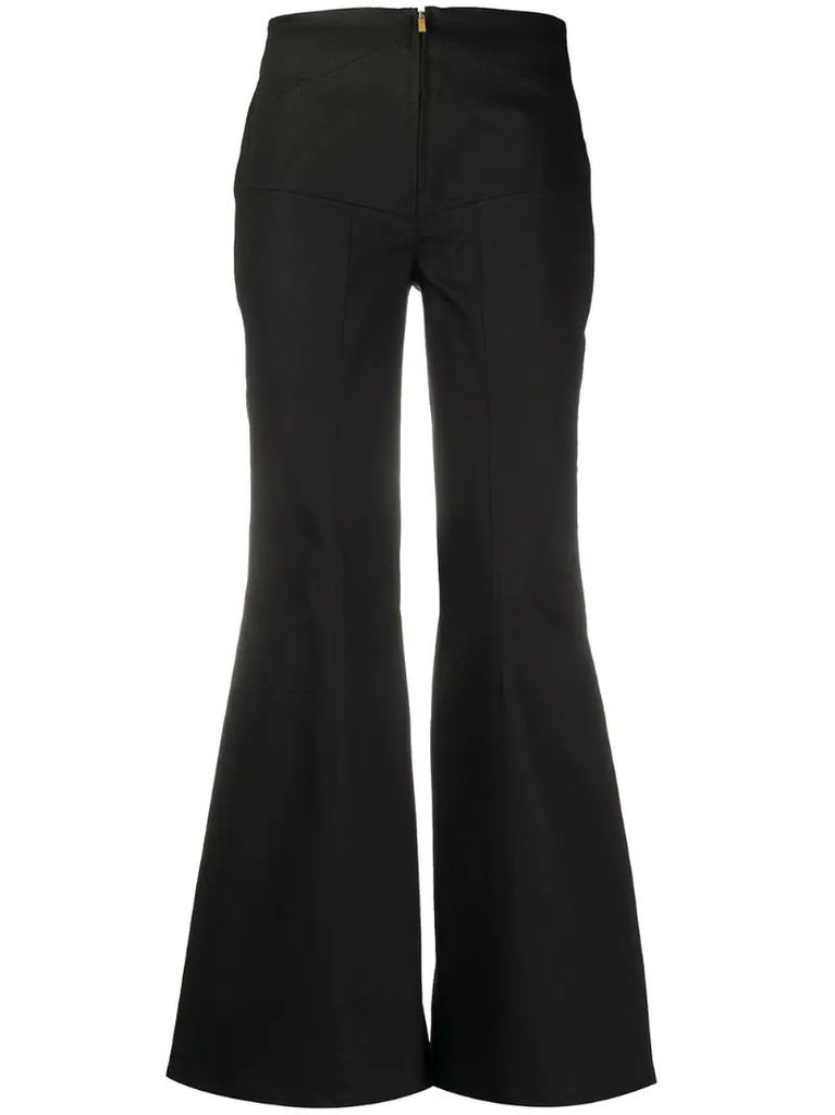 mid rise flared trousers