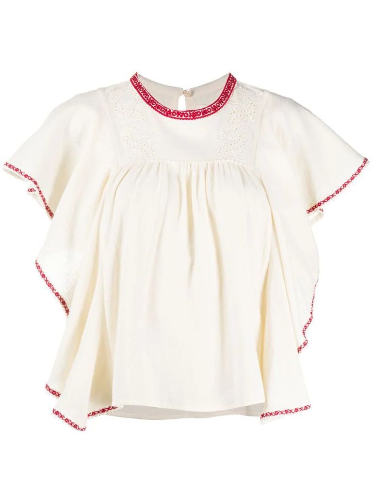 embroidered ruffle top