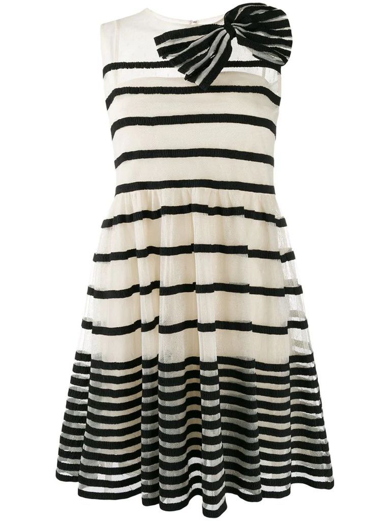 striped bow appliqué mini dress
