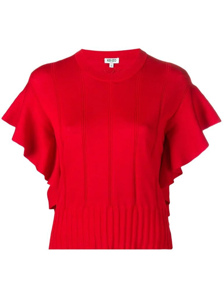 ruffle-trimmed knitted top