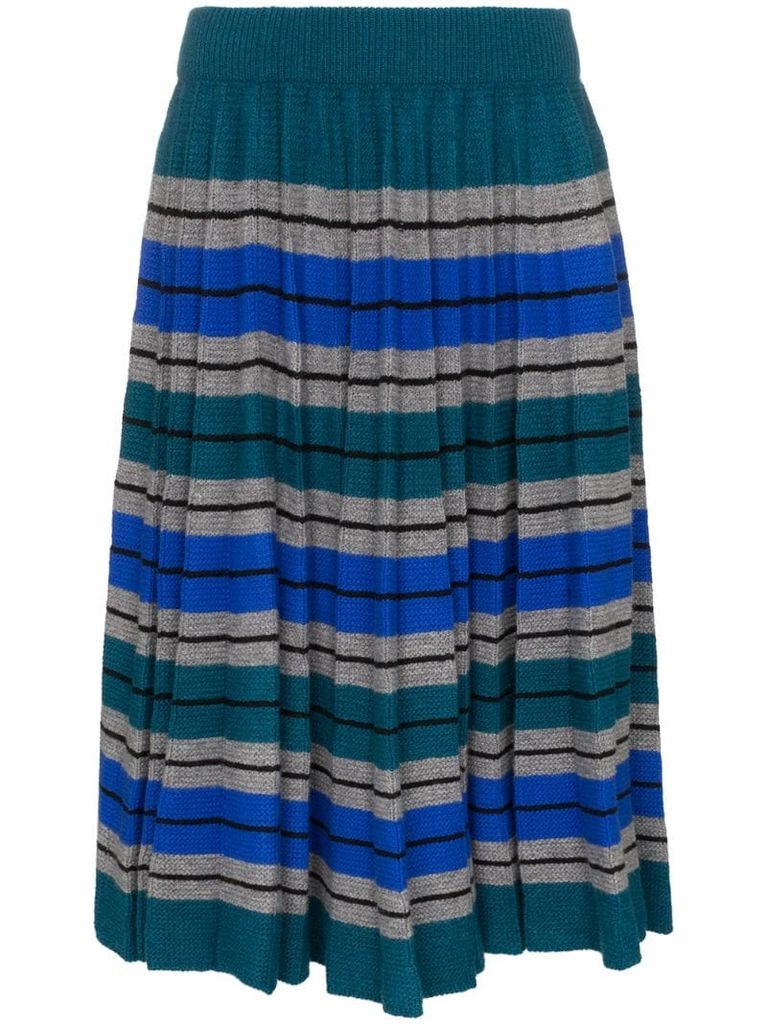 pleated stripe wool skirt