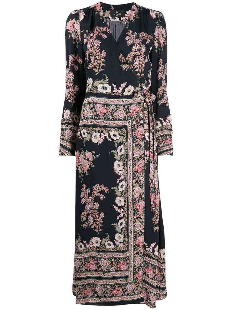 floral paisley-print wraparound midi dress