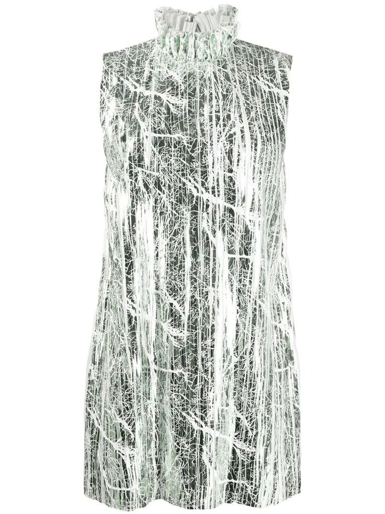 ruffled neck metallic sheen shift dress