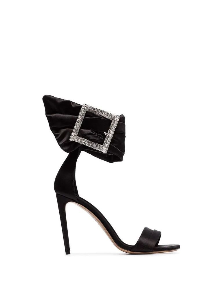 black Yasmin 100 silk satin crystal buckle sandals