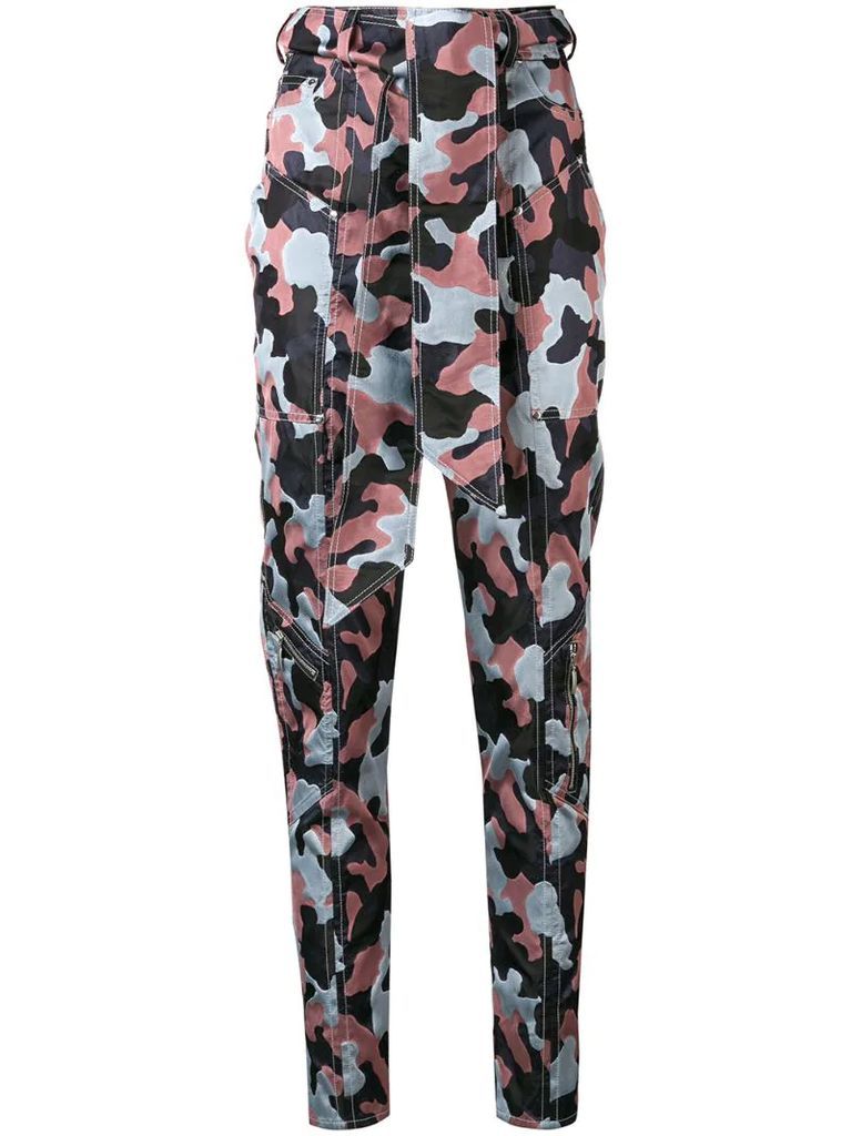 tapered camouflage print trousers