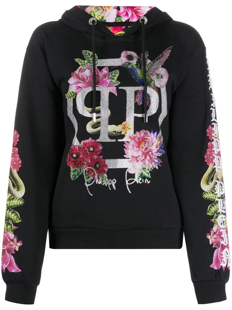 floral embellished hoodie