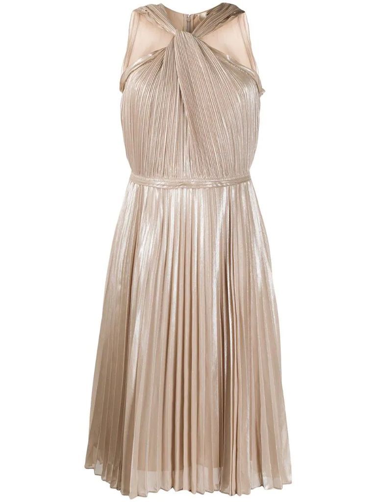 Jeannie Pleated Faux-Halter dress