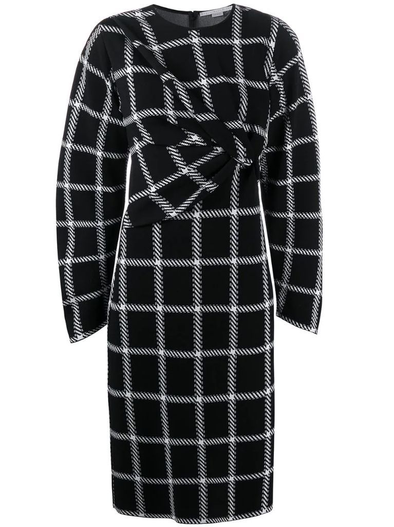 checked ruched midi dress