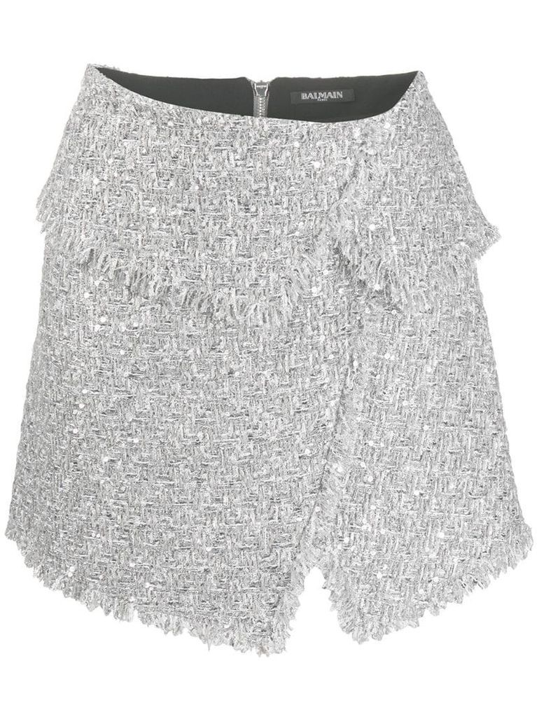 asymmetric tweed mini skirt