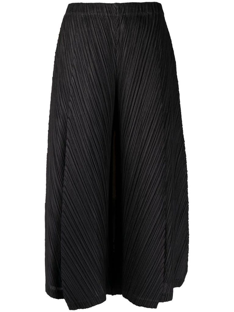 high-rise textured wide-leg trousers