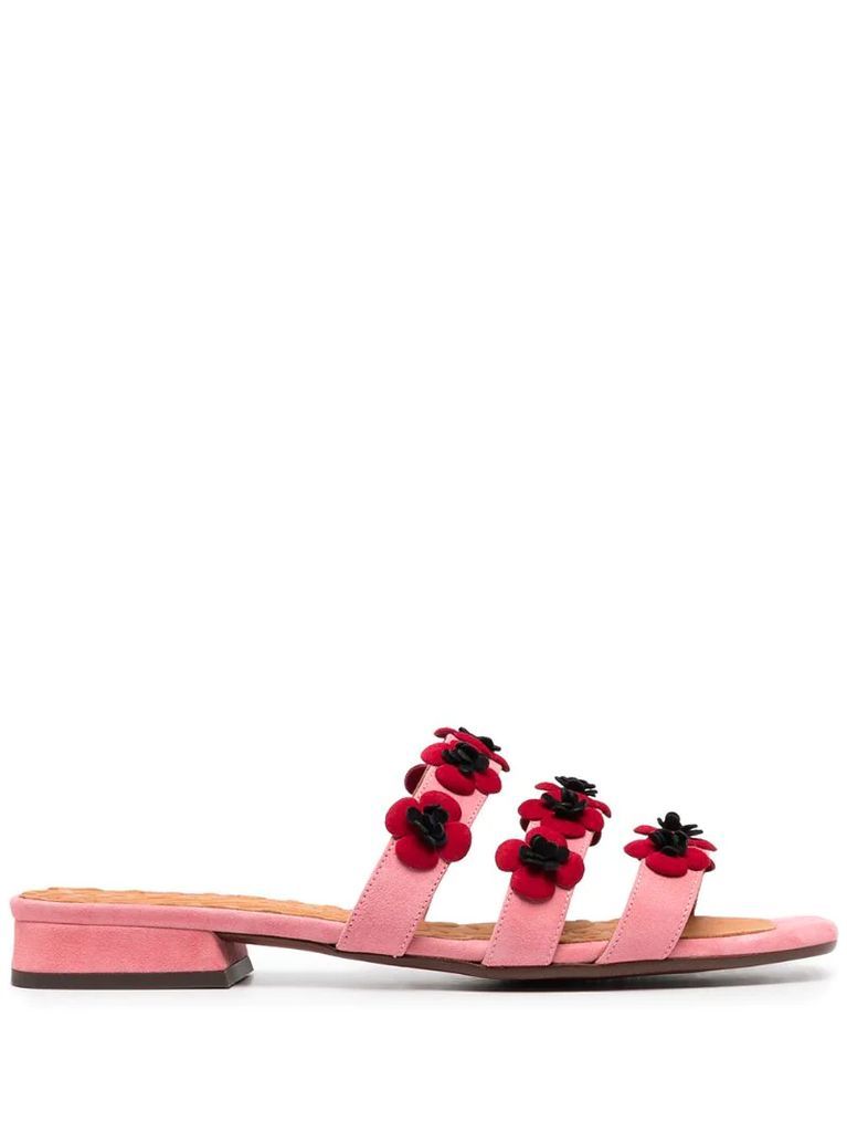 floral appliqué embellished sandals